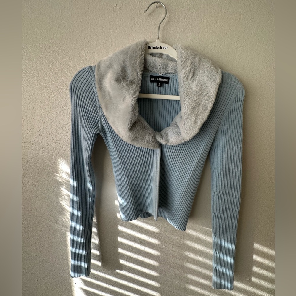 Faux fur trimmed cardigan